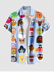 Plus Size Colorful Funny Cartoon Role Print Hawaii Button Pocket Shirt For Men -  