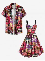 Skulls Brain Ice Cream Print Plus Size Matching Outfit For Couples -  
