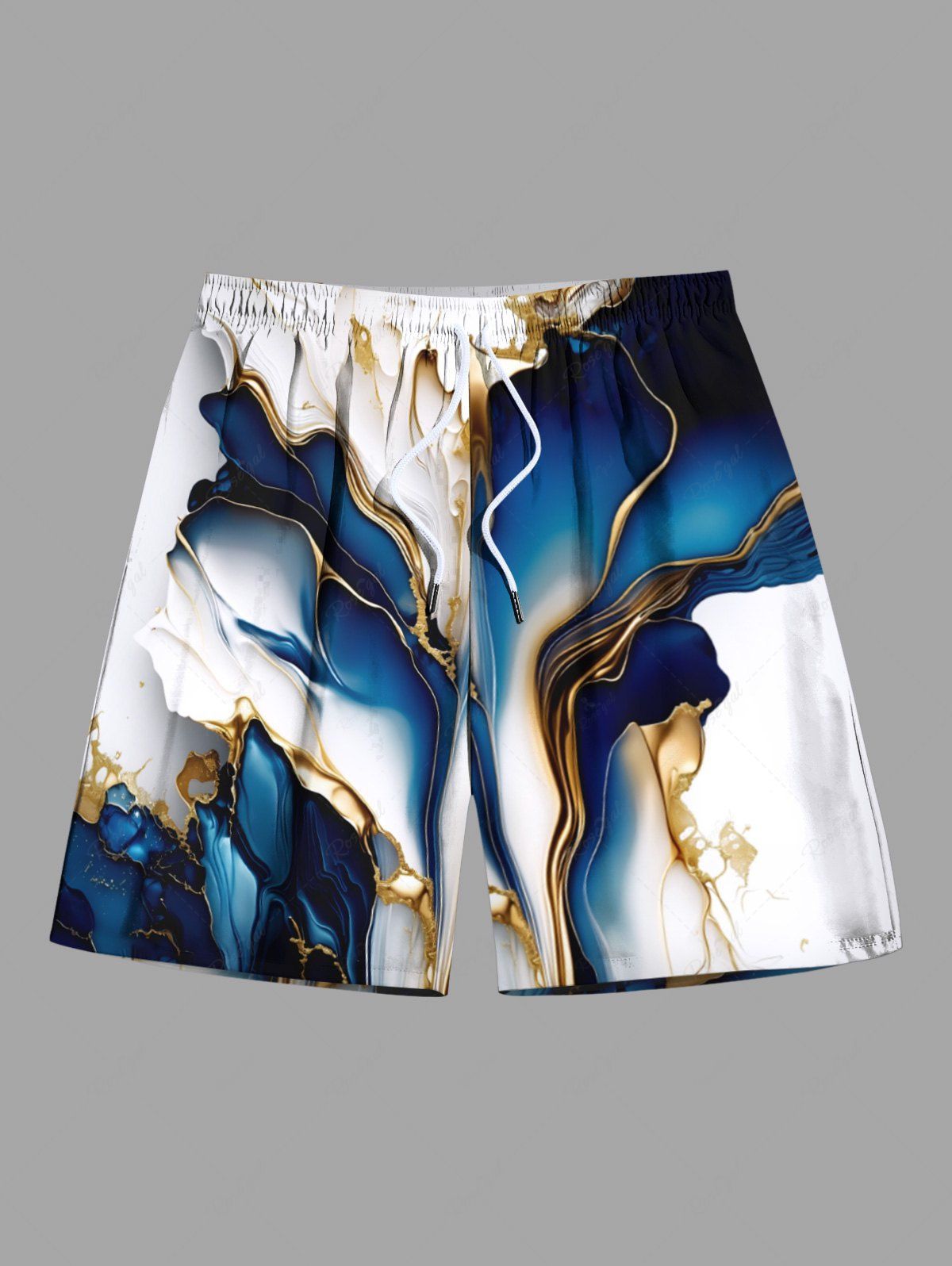 Latest Plus Size Metallic Ocean Current Print Hawaii Beach Shorts For Men  