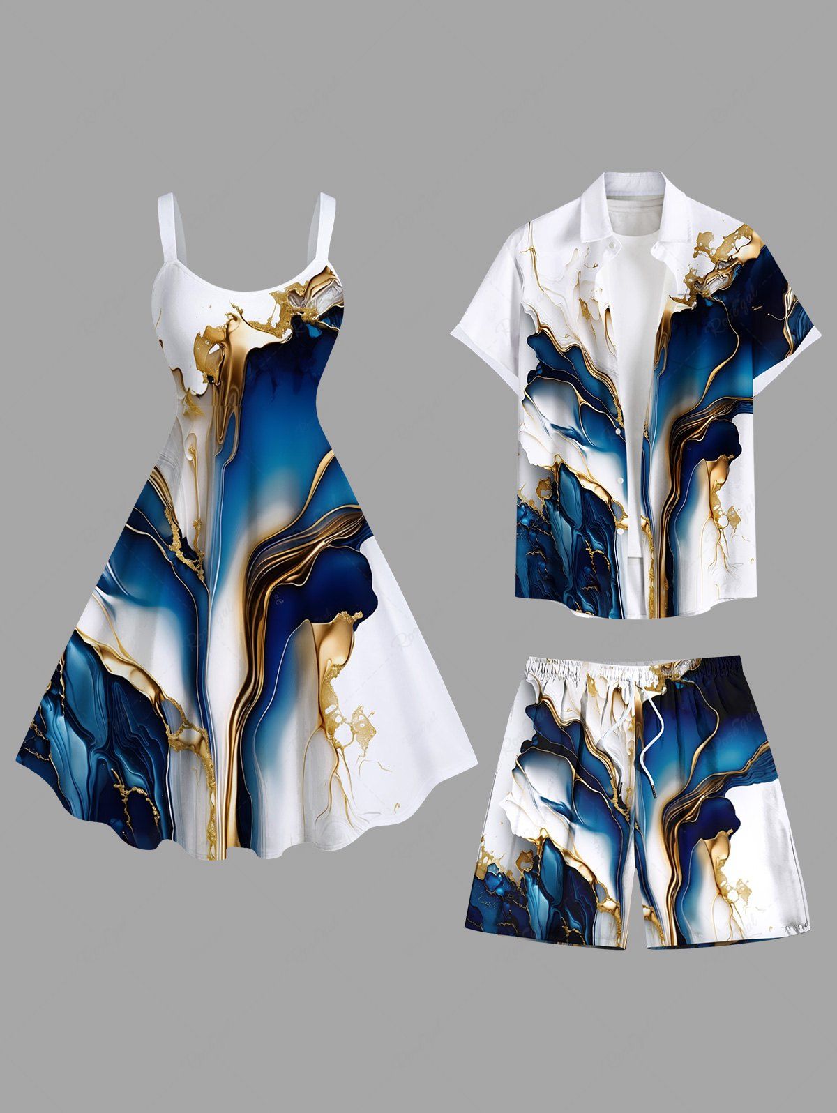 Trendy Cruise Ocean Currents Metallica Pattern Print Plus Size Matching Hawaii Beach Outfit For Couples  
