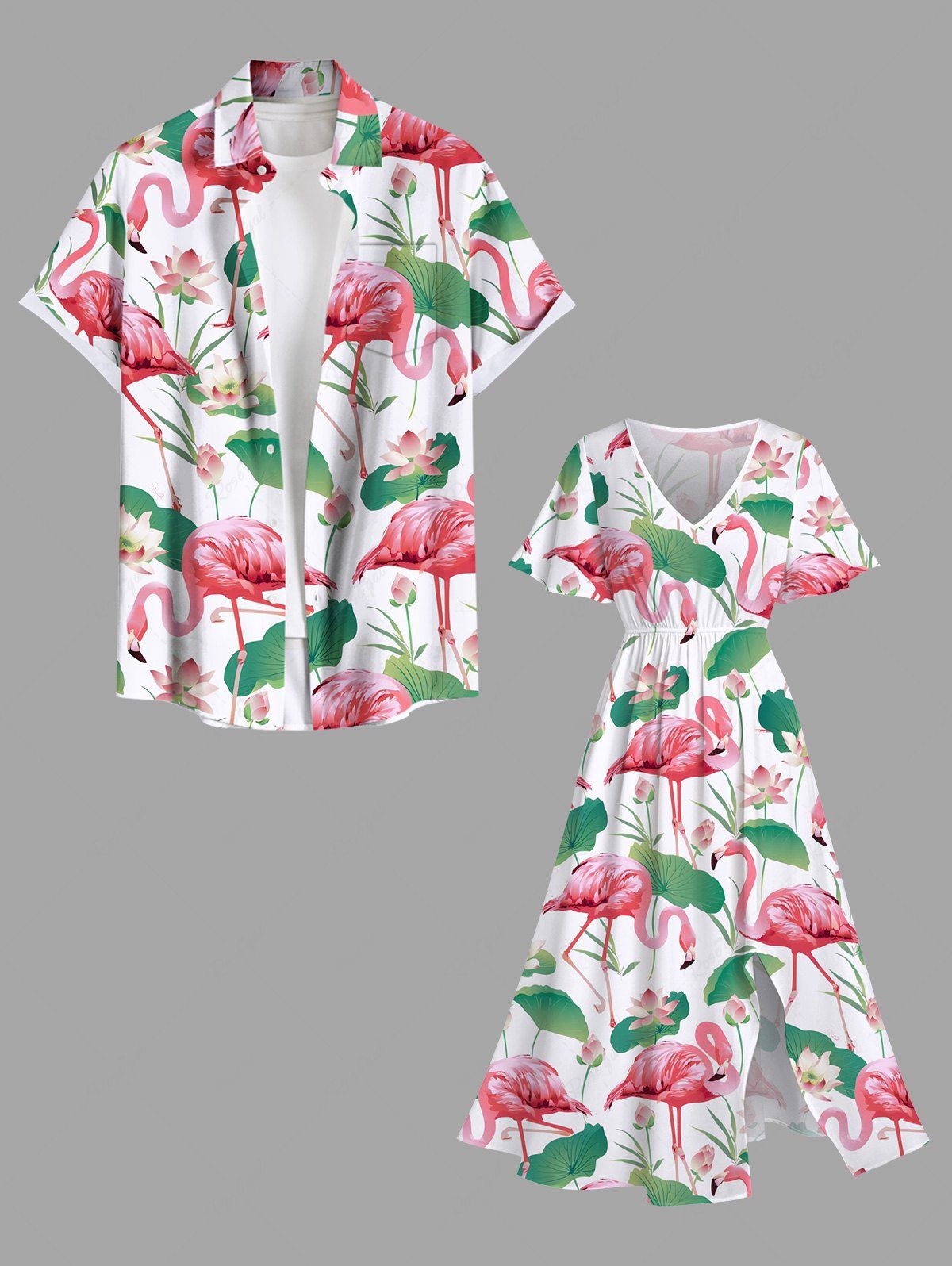 Shop Flamingo Lotus Flower Leaves Print Plus Size Matching Hawaii Beach Outfit For Couples  