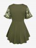 Butterfly Lace Overlay Lace-up Tee and Crisscross Hollow Out Leggings Plus Size Outfit -  