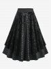 Rose Flower Print Jacquard Embroidery Blouse and Embossed Lace Up A Line Skirt Plus Size Outfit -  