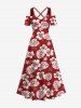Tropical Leaf Hibiscus Flowers Print Plus Size Matching Hawaii Beach Outfit For Couples -  