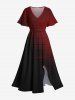 Ombre Plaid Colorblock Print Plus Size Matching Hawaii Beach Outfit For Couples -  