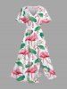 Flamingo Lotus Flower Leaves Print Plus Size Matching Hawaii Beach Outfit For Couples -  