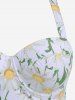 Plus Size Daisy Flowers Leaf Print Halter Ruched Tankini Swimsuit -  