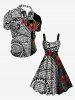 Plus Size Hibiscus Flowers Leaf Paisley Print Hawaii Tank Dress -  