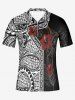 Plus Size Hibiscus Flowers Leaf Paisley Print Zipper Polo Shirt For Men -  