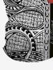 Plus Size Hibiscus Flowers Leaf Paisley Print Zipper Polo Shirt For Men -  