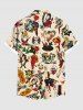 Plus Size Skull Mermaid Fish Sailboat Beer Print Hawaii Button Pocket Shirt For Men -  