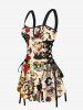 Skull Mermaid Fish Sailboat Beer Print Hawaii Lace Up A Line Tank Dress -  