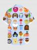 Plus Size Colorful Funny Cartoon Role Print Hawaii Button Pocket Shirt For Men -  