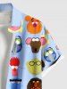 Plus Size Colorful Funny Cartoon Role Print Hawaii Button Pocket Shirt For Men -  