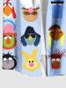 Plus Size Colorful Funny Cartoon Role Print Hawaii Button Pocket Shirt For Men -  