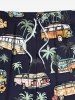 Plus Size Coconut Tree Tropical Leaf Flower Bus Print Hawaii Drawstring Beach Shorts For Men -  