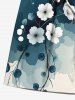 Plus Size Ink Ombre Watercolor Floral Branch Print Hawaii Drawstring Beach Shorts For Men -  