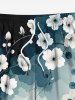 Plus Size Ink Ombre Watercolor Flower Branch Print Hawaii Drawstring Beach Shorts For Men -  