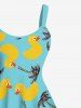 Plus Size Coconut Tree Ducks Print Hawaii Tank Dress -  