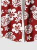 Plus Size Tropical Leaf Hibiscus Flowers Print Buttons Pocket Hawaii Shirt For Men -  