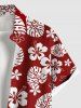 Plus Size Tropical Leaf Hibiscus Flowers Print Buttons Pocket Hawaii Shirt For Men -  
