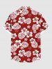 Plus Size Tropical Leaf Hibiscus Flowers Print Buttons Pocket Hawaii Shirt For Men -  