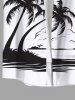 Plus Size Coconut Tree Sea Waves Print Buttons Pocket Hawaii Shirt For Men -  