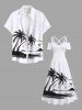 Maxi Robe Hawaïen Croisée Vague D'Océan Cocotier Imprimée à Epaule Dénudée de Grande Taille - Blanc L