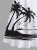 Maxi Robe Hawaïen Croisée Vague D'Océan Cocotier Imprimée à Epaule Dénudée de Grande Taille - Blanc L