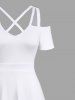 Maxi Robe Hawaïen Croisée Vague D'Océan Cocotier Imprimée à Epaule Dénudée de Grande Taille - Blanc L