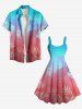 Plus Size Tropical Leaves Ombre Print Hawaii A Line Tank Dress -  