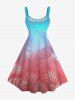 Plus Size Tropical Leaves Ombre Print Hawaii A Line Tank Dress -  
