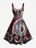Robe débardeur trapèze grande taille à imprimé dragon et symbole musical et bouquet de fleurs - Rouge XXS