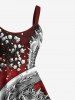 Robe débardeur trapèze grande taille à imprimé dragon et symbole musical et bouquet de fleurs - Rouge M