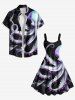 Plus Size Glitter Octopus Tropical Leaves Print Hawaii A Line Tank Dress -  