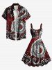 Robe débardeur trapèze grande taille à imprimé dragon et symbole musical et bouquet de fleurs - Rouge 2X