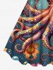 Plus Size Octopus Floral Bubble Print Hawaii Ombre A Line Tank Dress -  