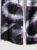 Plus Size Glitter Octopus Tropical Leaves Print Hawaii Button Pocket Shirt For Men -  