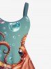 Plus Size Octopus Floral Bubble Print Hawaii Ombre A Line Tank Dress -  