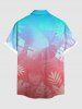 Plus Size Tropical Leaves Ombre Print Hawaii Button Pocket Shirt For Men -  