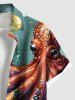 Plus Size Octopus Flower Bubble Print Hawaii Ombre Button Pocket Shirt For Men -  