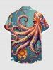 Chemise hawaïenne grande taille à imprimé fleurs de poulpe et bulles, boutonnée et ombrée, avec poches, pour homme - Vert 6XL