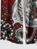 Plus Size Floral Bouquet Music Symbol Dragon Print Button Pocket Shirt For Men -  