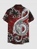 Plus Size Floral Bouquet Music Symbol Dragon Print Button Pocket Shirt For Men -  