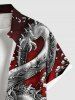 Plus Size Floral Bouquet Music Symbol Dragon Print Button Pocket Shirt For Men -  
