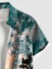 Plus Size Coconut Tree Ombre Sky Ethnic Vintage Flower Graphic Print Hawaii Button Pocket Shirt For Men -  