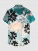 Plus Size Coconut Tree Ombre Sky Ethnic Vintage Flower Graphic Print Hawaii Button Pocket Shirt For Men -  