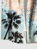 Plus Size Coconut Tree Ombre Sky Ethnic Vintage Flower Graphic Print Hawaii Button Pocket Shirt For Men -  