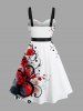 Plus Size Ombre Tie Dye Floral Branch Print Hawaii Button A Line Tank Dress with Removable Belt -  