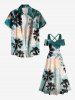 Plus Size Coconut Tree Ombre Sky Ethnic Vintage Flower Graphic Print Hawaii Cold Shoulder Crisscross A Line Maxi Dress -  